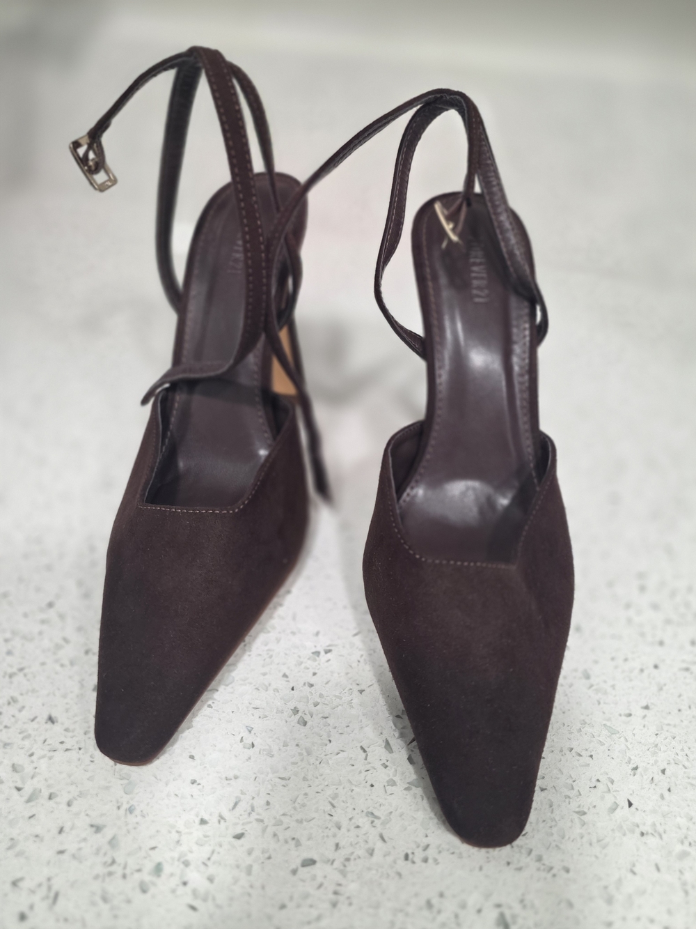 Forever 21 Dark Brown Suede Pointed Slingback Heels